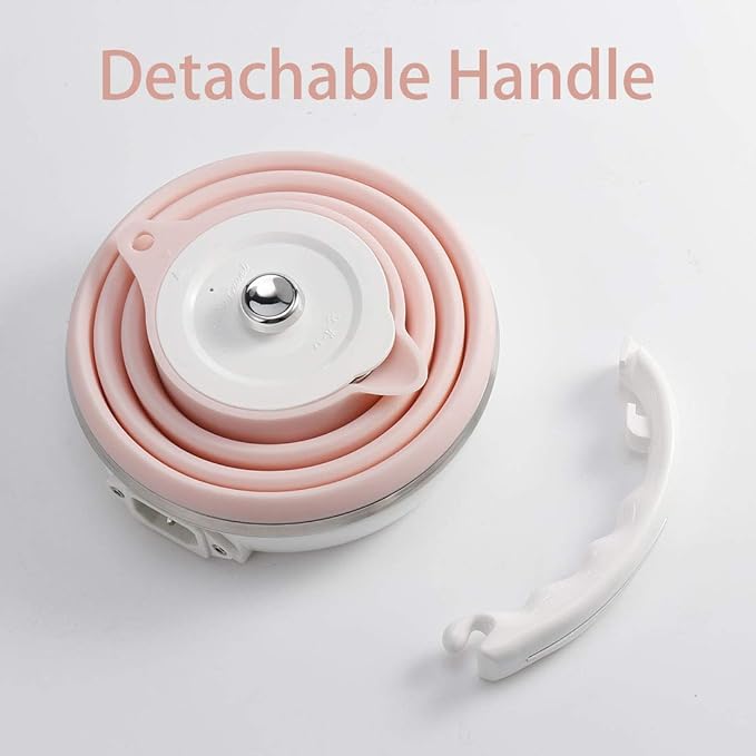 Ultrathin Upgraded Food Grade Silicone Travel Foldable Electric Kettle Boil Dry Protection Portable with Dual Voltage and Separable Power Cord,555ML 110-220V US Plug