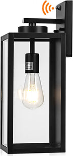 Dusk to Dawn Outdoor Wall Light Fixture, 16" Large Exterior Black Lantern Waterproof, Farmhouse Porch Sconce Lighting, Modern Wall-Mounted Outside Lights for House Garage, Patio Lamp