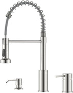 APPASO Kitchen Faucet 3 Holes, Brushed Nickel S304 Stainless Steel Spring 3 Piece Sink Faucets with Separate Side Handle, Pull Down Sprayer and Soap Dispenser, 2 Spray Modes and Easy-Installation