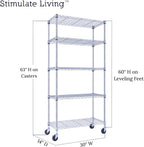 30"x14"x60" PRIME HEAVY DUTY Chrome 5-Tier Wire Shelving 1,750 LBS MAX Capacity Storage Rack for Commercial, School, Home, Garage, Warehouse, Industrial, and Hospital Uses (with Wheels)