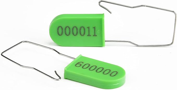 500PCS Plastic Padlock Security Seals Metal Wire Padlocks Electric Meter Lockout Tags Self-Locking Numbered Anti Tamper Seal Tags Green
