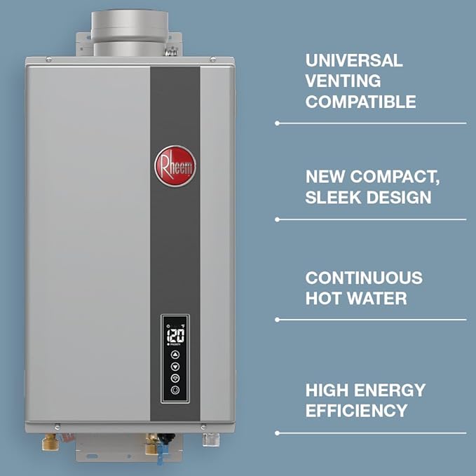 Rheem RTG-95DVELN-3 High Efficiency Non-Condensing Indoor Tankless Natural Gas Water Heater, 9.5 GPM with WiFi