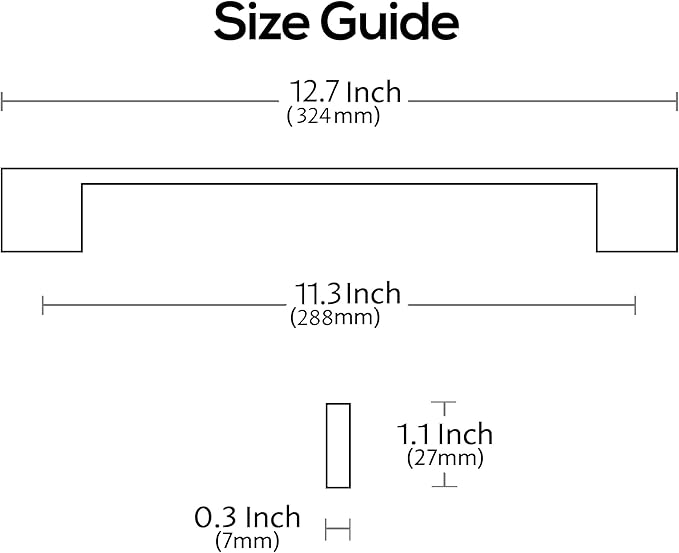 Alzassbg 5 Pack Brushed Satin Nickel Cabinet Pulls, 11-1/3 Inch(288mm) Hole Centers Rectangle Cabinet Handles Kitchen Pulls for Drawers and Cabinets AL3051SN