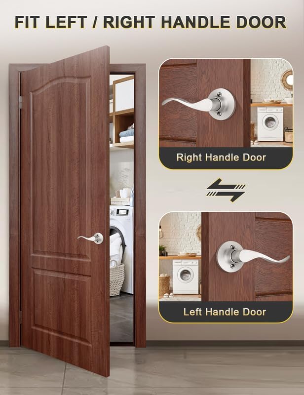 Mengico 6 Pack Satin Nickel Dummy Door Lever, Single Left Side Door Handle for Closets, Non-Turning Pull Only Lever Set, Wave Style Interior Door Knob