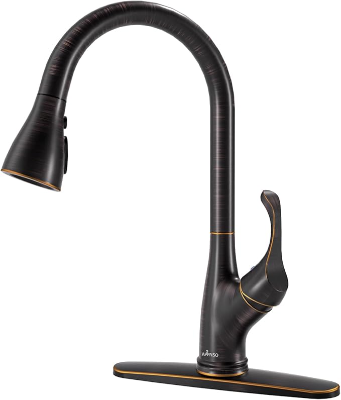APPASO Kitchen Faucet with Pull Down Sprayer Oil Rubbed Bronze, Single Handle High Arc Pull Out Spray Head Kitchen Sink Faucet with Deck Plate