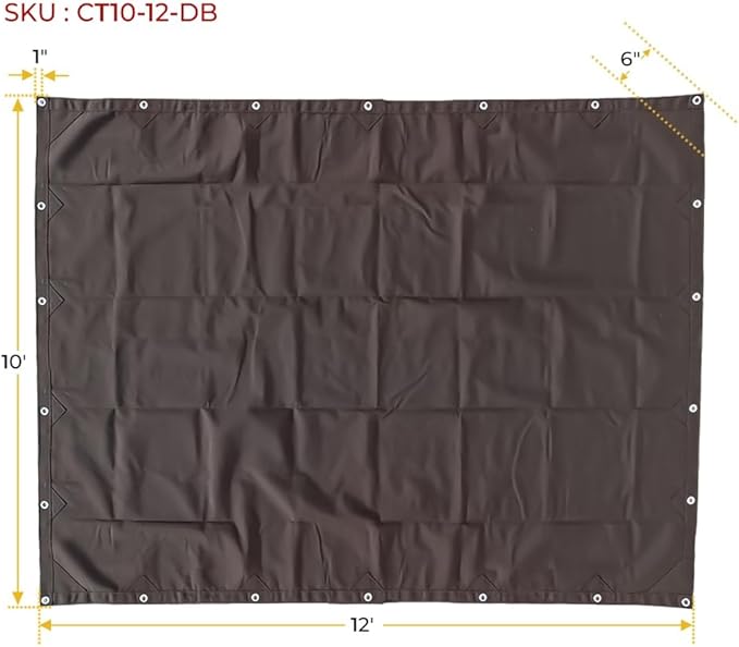 Mytee Products 10' x 12' Dark Brown Canvas Tarp 12oz - Water Resistant & Breathable - Heavy Duty Tarps - Multipurpose Tarpaulin Cover for Camping Tent