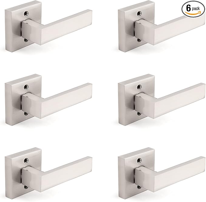 Gobrico Square Inactive Door Levers Closets French Doors Handles in Satin Nickel 6 Pack Heavy Duty Dummy Levers (Right-Handed Left-Handed Door Locksets)
