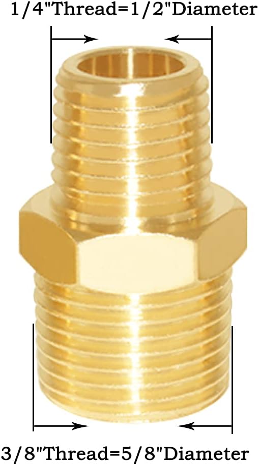 Joywayus 3/8" NPT Male × 1/4" NPT Male Brass Pipe Fitting Adapter