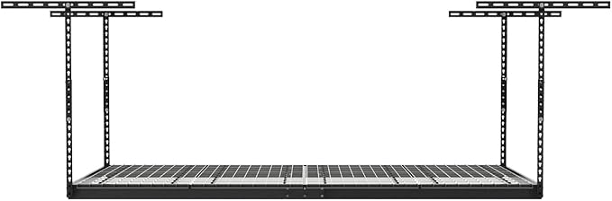 MonsterRax Overhead Garage Storage Rack - 4 x 8 Ceiling Racks for Garage, Organization Shelving, Hanging Shelf, Grey, 24"-45" Height Adjustment