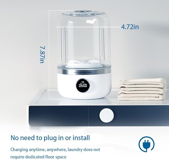 Portable Mini Underwear Washing Machine - Wash Bras, Underwear, Socks with Ease, Digital Control Panel, Efficient Cleaning, Quiet Operation, Small Size Fits Any Luggage & Bathroom