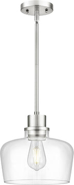 Emak 10 Inch Brushed Nickel Pendant Light, Modern Large Pendant Lights Kitchen Island, Hanging Lights with Clear Glass Shade for Kitchen, Dining Room, Entrance, PL126-BN-CG