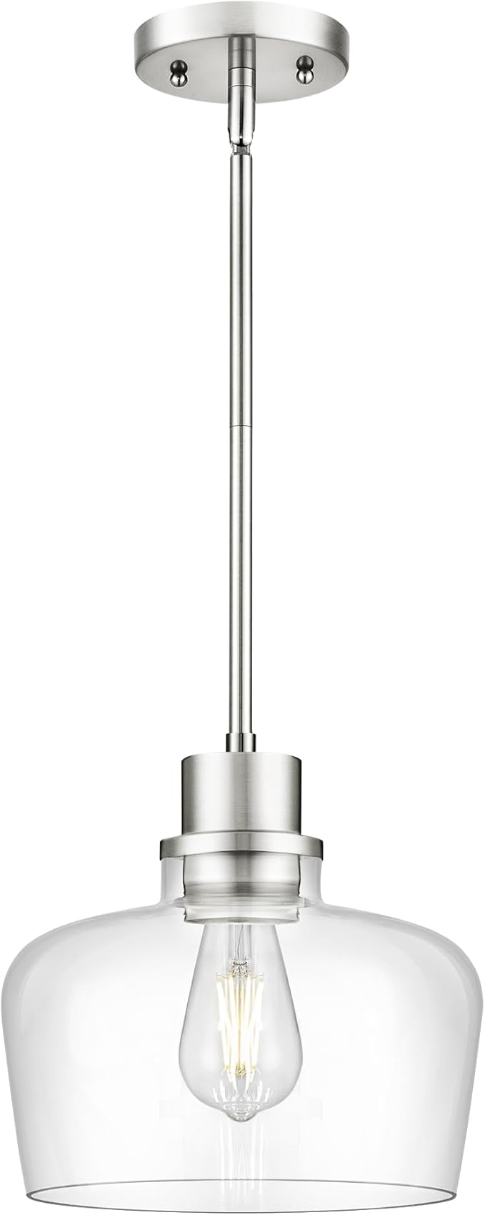 Emak 10 Inch Brushed Nickel Pendant Light, Modern Large Pendant Lights Kitchen Island, Hanging Lights with Clear Glass Shade for Kitchen, Dining Room, Entrance, PL126-BN-CG