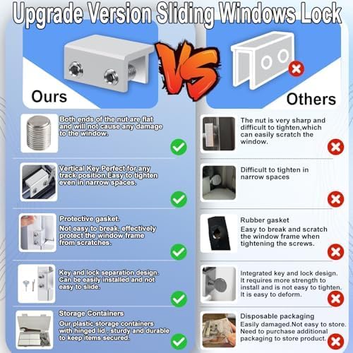 Window Locks,4 Sets Sliding Window Locks with Key, Window Locks for Up and Down Windows,Easy to Install Vertical & Horizontal Window Security Locks,Adjustable Aluminum Window Stopper Lock(Silver)