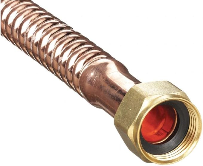 EZ-Fluid 24-Inch Corrugated Flexible LF Copper Hot Water Heater Connector Supply Line for Female Iron Pipe Fitting, 3/4" FIP x 3/4" FIP for Softener and More (1)