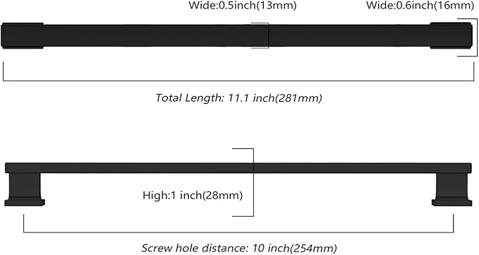 Asidrama 6 Pack 10 Inch(254mm) Matte Black Kitchen Cabinet Handles, Cabinet Pulls Kitchen Cabinet Hardware for Cupboard Drawer Pulls