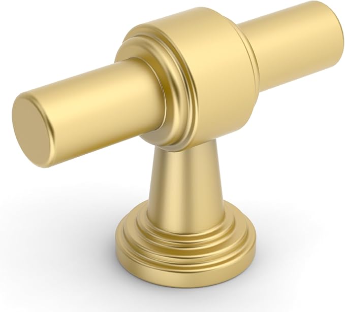 Amerdeco 10 Pack Brushed Gold Cabinet Knobs 1.46 Inch(37mm) Single Hole Cabinet Handles Rectangle Dresser Knobs Drawer Knobs and Pulls for Bathroom Cabinets ZH0069