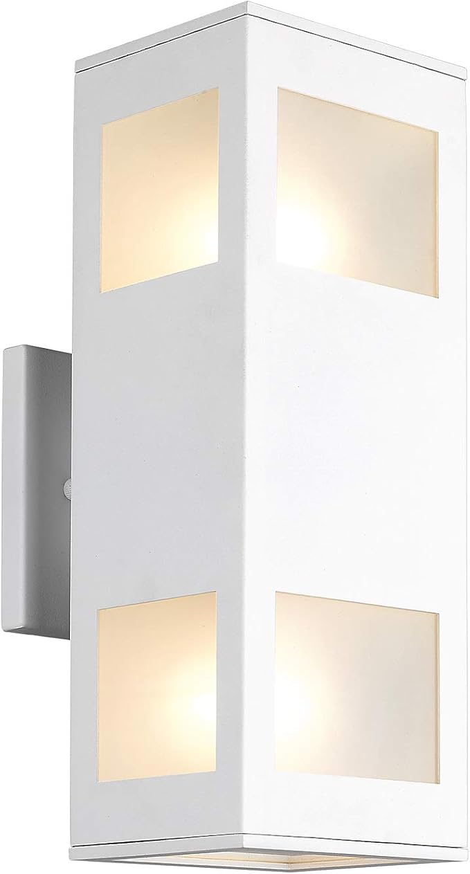 harriet Porch Lights Outdoor Modern - IP64 Waterproof Aluminum and Tempered Glass Cover, 13" Rectangular Up/Down Wall Sconce for Porch, Garage & Patio, Exterior Lighting, White