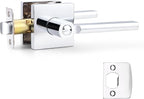 Probrico Polished Chrome Privacy Door Handle Lockset Heavy Duty Square Interior Door Lever for Bedroom or Bathroom Reversible Keyless Handleset Door Knob Slim Handed Levers, 1 Pack