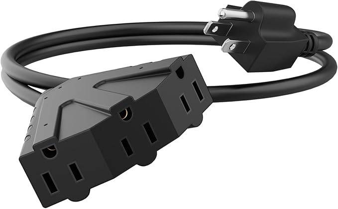 PLUGTUL 2FT Outdoor Extension Cord with Multiple Outlets, 14 Gauge, 3-Outlet, SJTW, 15A 14AWG 1875W SJTW, ETL Listed - Great for Garage, Garden and Home, Black