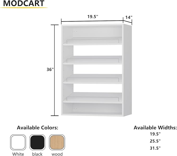 Shoe Shelf Short Tower Closet Unit, Modular Closet System, Wood Closet System Organizer with Storage for Walk In Closets, Clothing Rack for Hanging Clothes, Bedroom, White, 19.5"W