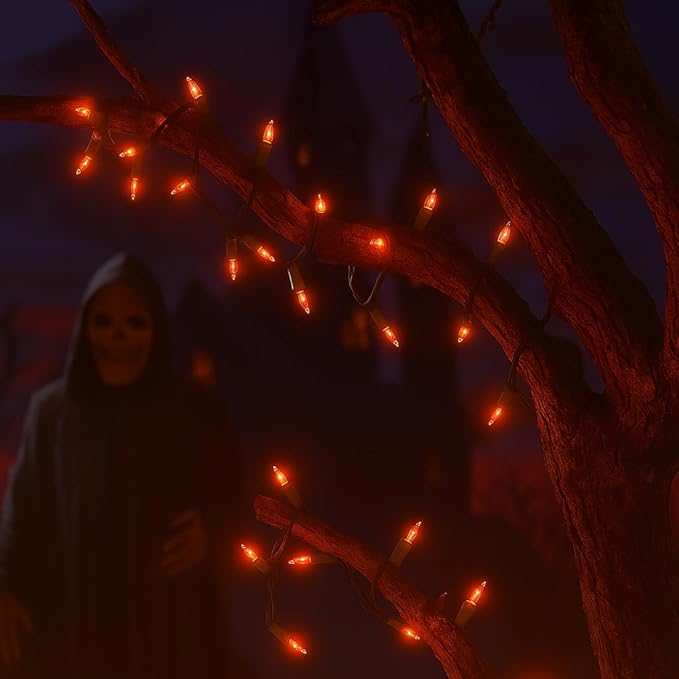 Novelty Lights 11 Feet 50 Bulbs Traditional Incandescent Mini Lights, Amber on Green Wire with 2.5" Spacing, Commercial Grade and UL Listed for Indoor/Outdoor Use, End-to-End Connectable