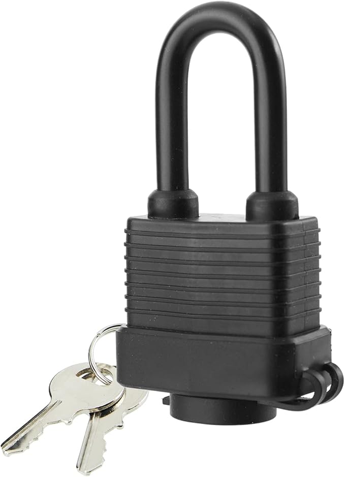 Waterproof Padlocks Keyed Alike for Outdoor use, Covered Heavy Duty Laminated Steel Lock, 1-9/16 Inch. Wide, Long Padlock, Pack of 8
