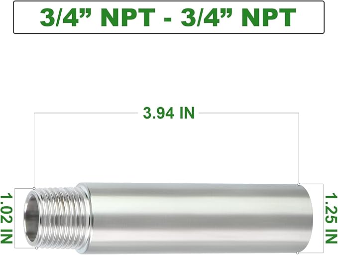 TAISHER 2PCS Stainless Steel Pipe Fittings, 3/4" NPT Male x 3/4" NPT Female Threaded, 4" Length Nipple Cast Pipe