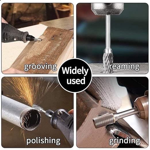 10Pcs 1/8" Shank Carbide Burr Bits Compatible with Dremel w/ Beech Holder Bits Metal Grinding Bits Attachments Cutting Burrs Metal Grinding Engraving Porting Double Cut Rotary Tool Accessories Set