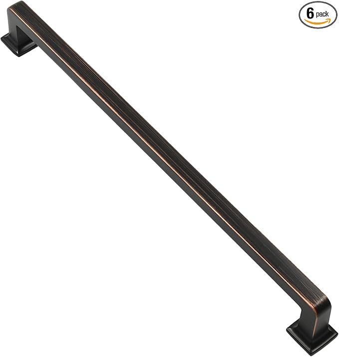 Alzassbg 6 Pack Oil Rubbed Bronze Cabinet Pulls, 10 Inch(256mm) Hole Centers Cabinet Handles Square Kitchen Hardware for Cabinets AL3046ORB