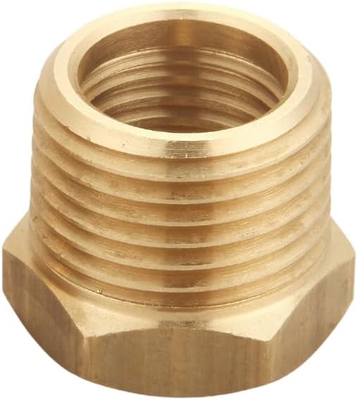 3/8 Inch Male x 1/4 Inch Female Reducing Adapter, NPT Brass Hex Bushing, Hex Head Pipe Fitting, Thread 0.625" OD × 0.5" ID, (Pack of 10)