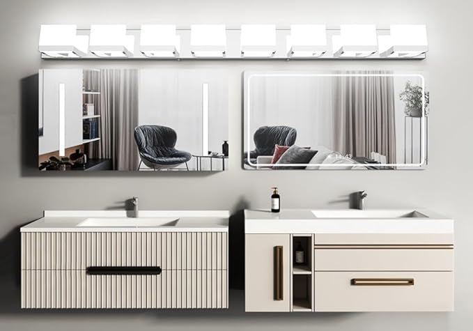 Tipace 8 Lights Modern LED Chrome Vanity Light for Bathroom Wall Light Up and Down LED Bathroom Light Fixtures Over Mirror(White Light 6000K)