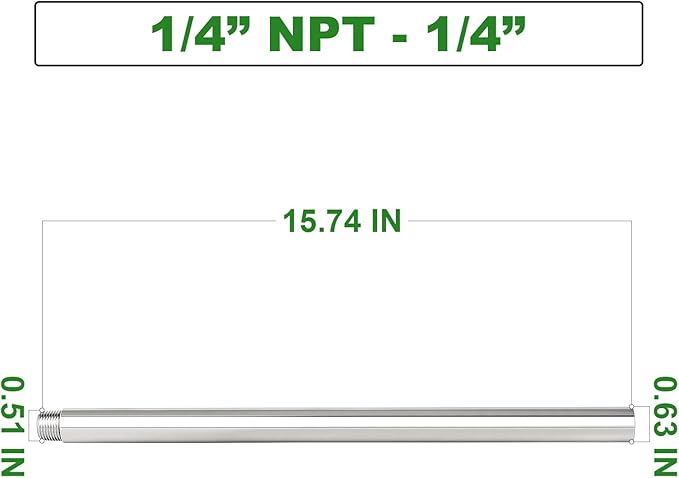 TAISHER 1PCS Stainless Steel Pipe Fittings, 1/4" NPT Male x 1/4" NPT Female Threaded, 16" Length Nipple Cast Pipe