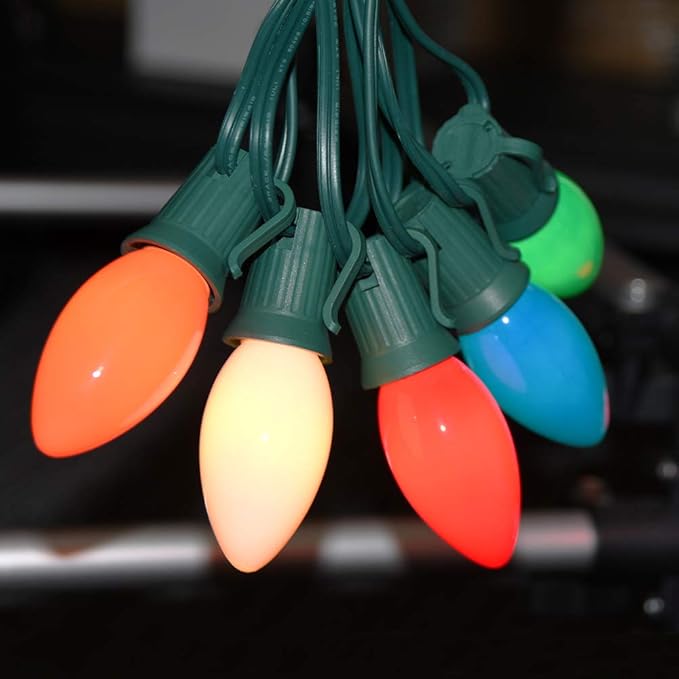 25 Pack C9 Multicolor Christmas Light Bulbs, C9 Multicolor Replacement Bulbs for Outdoor Patio Christmas String Lights, 7W Incandescent Night Light Bulbs, C9/E17 Intermediate Base Bulb,120V 7W bulb