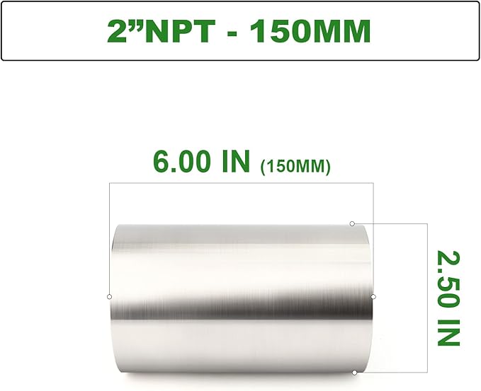 TAISHER 1PCS Stainless Steel Pipe Fittings, 2" NPT Female x 2" NPT Female Threaded, 6" Length Nipple Cast Pipe