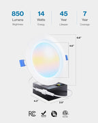Sunco 24 Pack 6 Inch LED Recessed Light, Ceiling Canless Recessed Lights, Baffle Trim, 850 LM, 14W, Selectable CCT 2700K/3000K/4000K/5000K/6000K, Dimmable, Wafer Thin with Junction Box