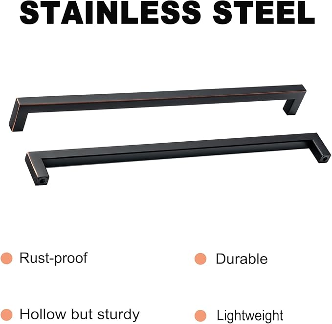 10 Pack 12-3/5 Inch Oil Rubbed Bronze Drawer Handles Square Cabinet Pulls Black Handles with Bronze Edge Cupboard Handles Modern Stainless Steel Kitchen Cabinet Handles and Pulls