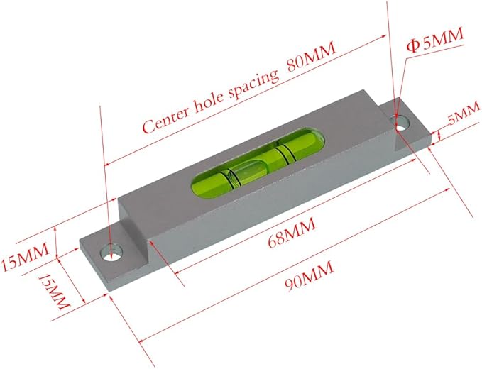 Aluminum alloy small bar level, square horizontal bubble, water level ruler, installation hole adjustable head (90 * 15 * 15mm)