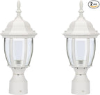 LIT-PaTH Outdoor Post Lighting Fixture Pole Lantern, E26 Medium Base Max 60W, Aluminum Housing Plus Glass, Matte White Finish, 2-Pack