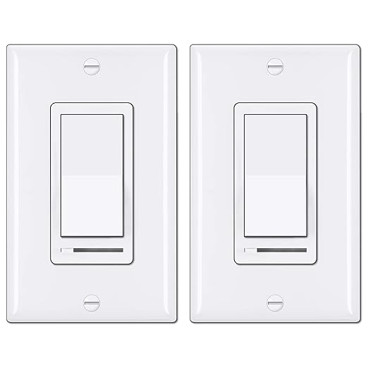 BESTTEN 2 Pack Dimmer Light Switch, Universal Lighting Control, Single Pole or 3 Way, Compatible with LED Dimmable Lamp, CFL, Incandescent, Halogen Bulb, Decorator Wallplate Included, UL Listed, White