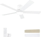 52 Inch White Ceiling Fans with Lights and Remote,LED Low Profile Flush Mount Ceiling Fan for Bedroom,Living Room, with Quiet DC Motor,Dimmable 6 Speeds
