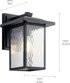 Kichler Capanna 13.25" Outdoor Wall Light in Black, 1-Light Exterior Wall Sconce Porch Light with Clear Water Glass, (13.25" H x 8.5" W), 49925BKT