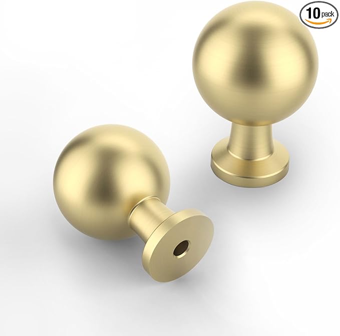 10 Pack 1-1/2 Inch Brushed Gold Cabinet Knobs - Round Drawer Knobs for Kitchen & Dresser Drawers