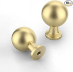 10 Pack 1-1/2 Inch Brushed Gold Cabinet Knobs - Round Drawer Knobs for Kitchen & Dresser Drawers