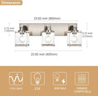 3-Lights Bathroom Wall Light Fixtures E26 Bulb Base, Brushed Nickel Vanity Lighting Fixtures Over Mirror with Clear Glass Shades for Living Room Hallway Kitchen