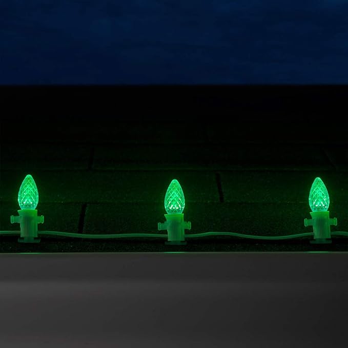 Wintergreen Lighting 25 Pack OptiCore C7 LED Christmas Light Bulbs - Heavy Duty Premium Outdoor Christmas Lights, E12 Base (Green Faceted)
