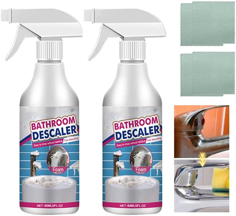 Bathroom Descaler Foam Cleaner: All-In-One Powerful Cleaner Spray - Strong Shower, Bathtub, Glass, Faucet, Tile, and Toilet Cleaner for Stubborn Stains & Limescale Removal (2)