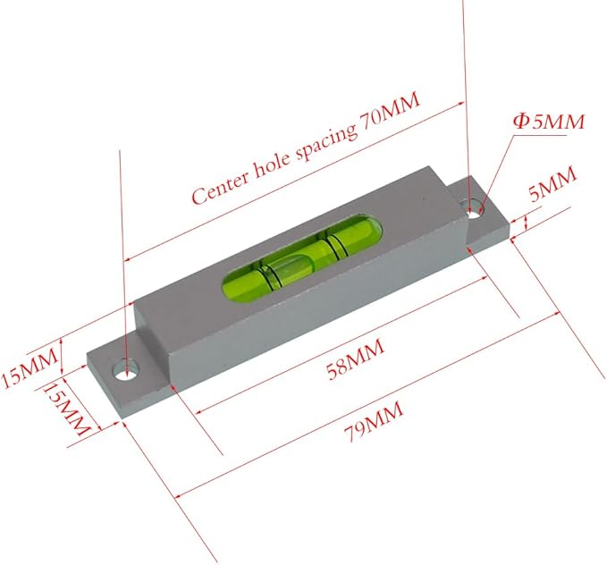 Aluminum alloy small bar level, square horizontal bubble, water level ruler, installation hole adjustable head (79 * 15 * 15mm)