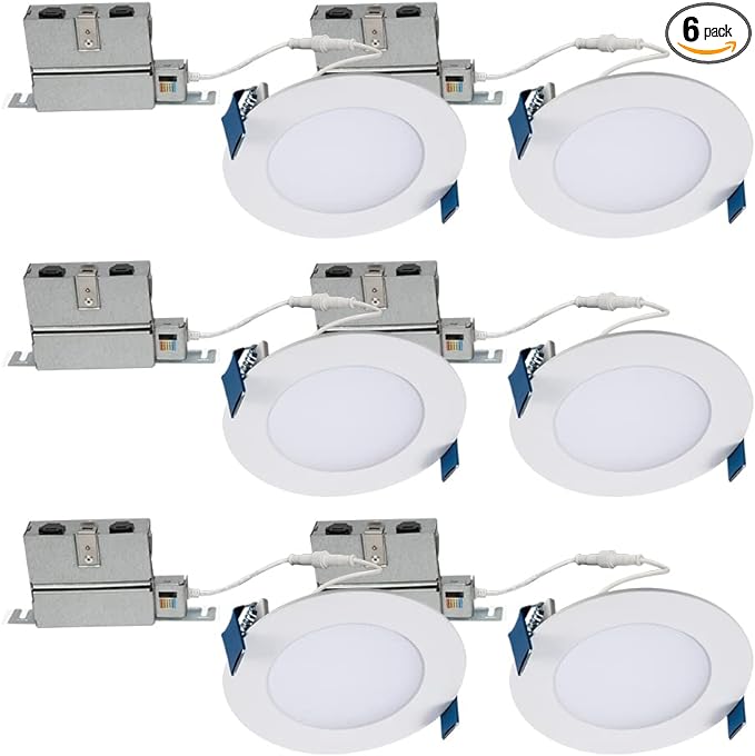 HALO HLB 4 inch LED Recessed Light, Thin Canless, Dimmable w/Selectable Color Temperatures, 6-Pack - HLB40699FS1EMWR-6PK