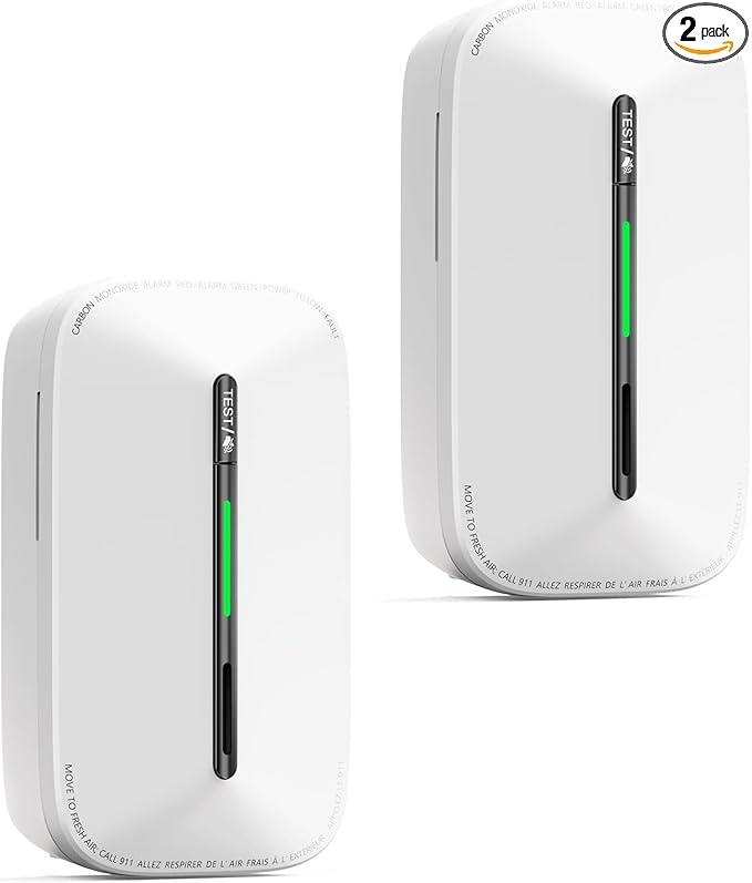 Jemay Carbon Monoxide Detector Plug in with 10 Year Battery Backup, Travel CO Detectors with Test-Button & Breathing Light, Portable AC Co Monitor Alarm for Home/RV/Rental Property, 2 Packs