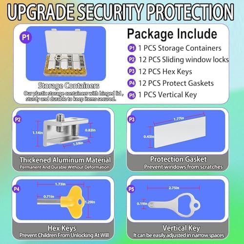 Window Locks,12 Sets Sliding Window Locks with Key, Window Locks for Up and Down Windows,Easy to Install Vertical & Horizontal Window Security Locks,Adjustable Aluminum Window Stopper Lock(Silver)